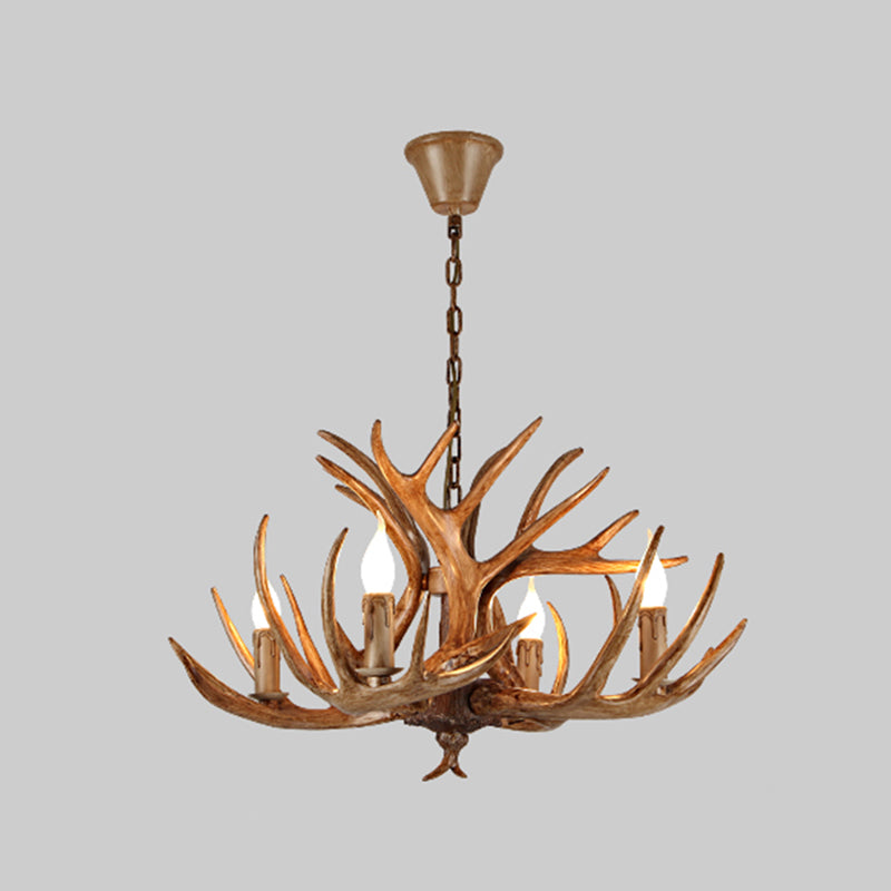 Antler Shape Resin Chandelier Light Rustic Restaurant Pendant Light Fixture in Brown 4 Brown Clearhalo 'Ceiling Lights' 'Chandeliers' 'Modern Chandeliers' 'Modern' Lighting' 2135922