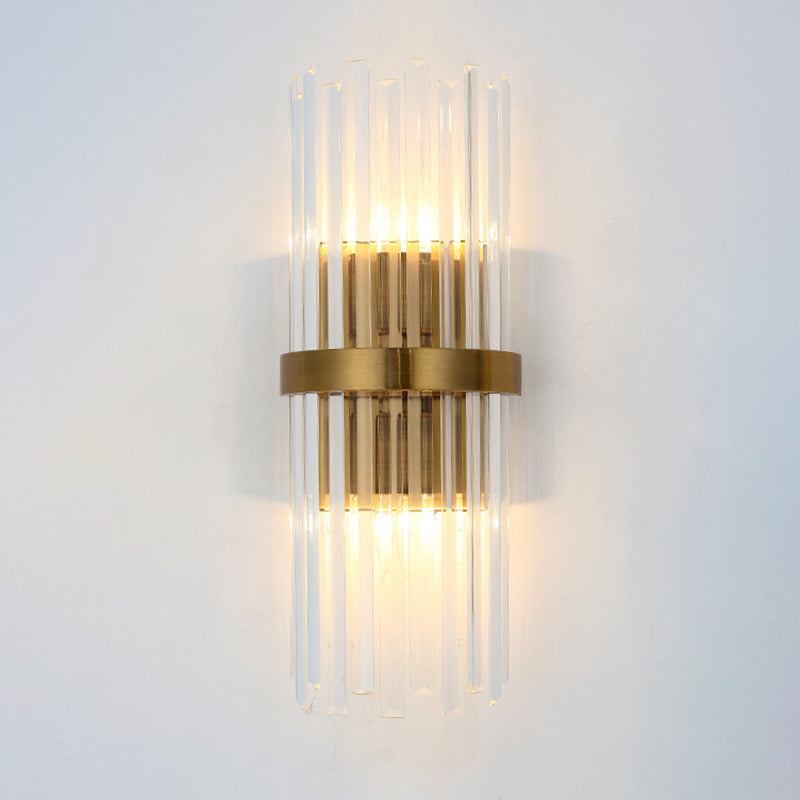 Contemporary Pillar Wall Sconce Light Crystal 2 Heads Living Room Wall Mounted Lamp in Gold Gold A Clearhalo 'Modern wall lights' 'Modern' 'Wall Lamps & Sconces' 'Wall Lights' Lighting' 2136053