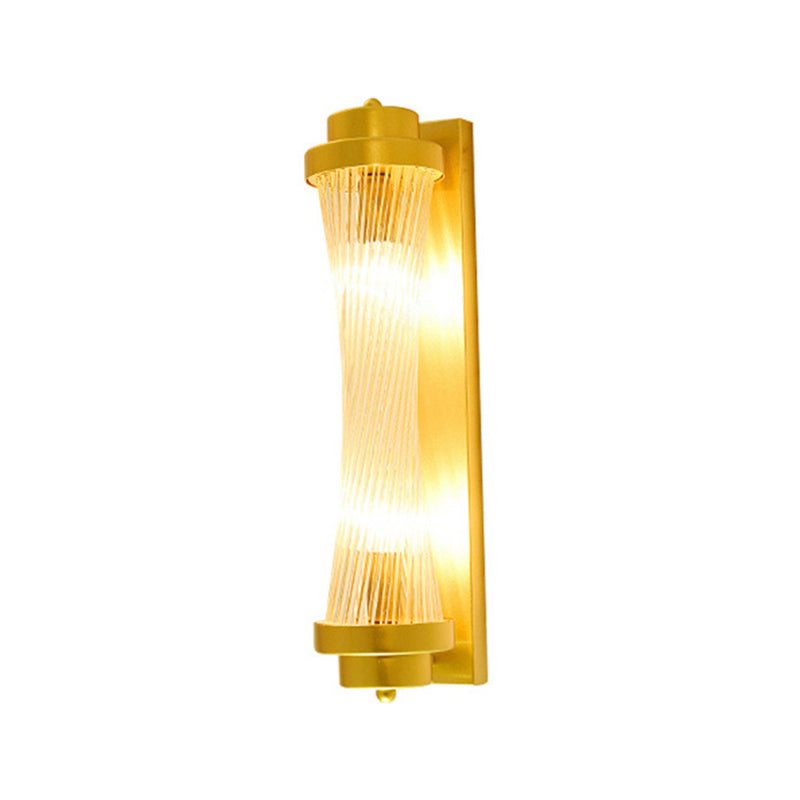 Shaded Wall Sconce Light Simplicity Crystal Rod 2 Bulbs Living Room Wall Mount Light in Gold Gold F Clearhalo 'Modern wall lights' 'Modern' 'Wall Lamps & Sconces' 'Wall Lights' Lighting' 2136061