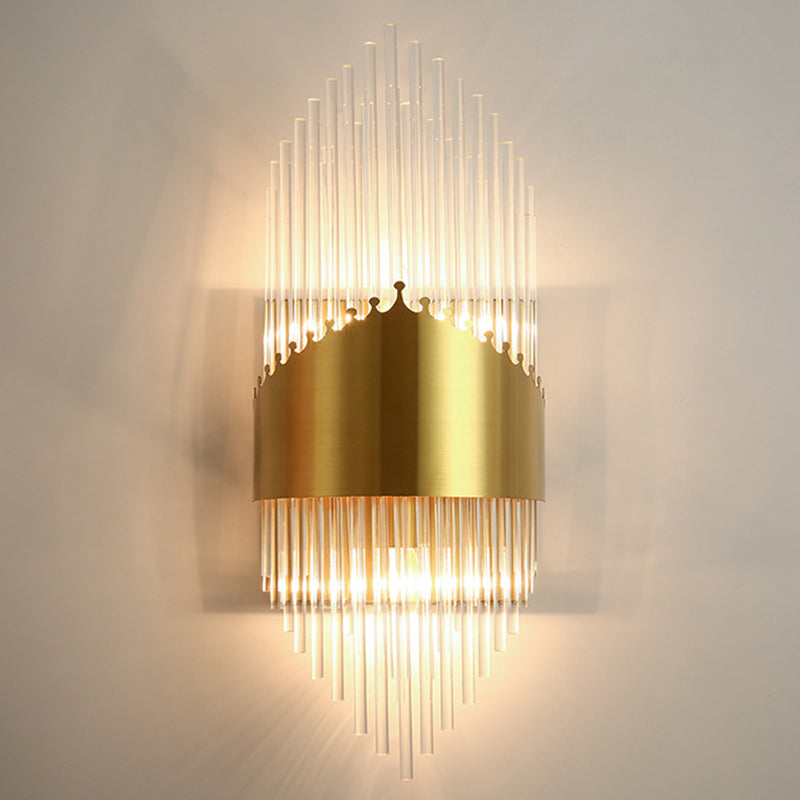 Shaded Wall Sconce Light Simplicity Crystal Rod 2 Bulbs Living Room Wall Mount Light in Gold Gold I Clearhalo 'Modern wall lights' 'Modern' 'Wall Lamps & Sconces' 'Wall Lights' Lighting' 2136064