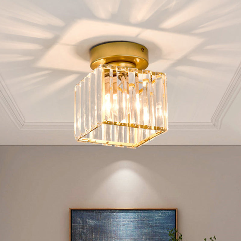 Geometrical Flush Mount Light Simplicity K9 Crystal 1������Bulb Hallway Flush Mount Ceiling Light in Gold Clearhalo 'Ceiling Lights' 'Close To Ceiling Lights' 'Close to ceiling' 'Flush mount' Lighting' 2136145