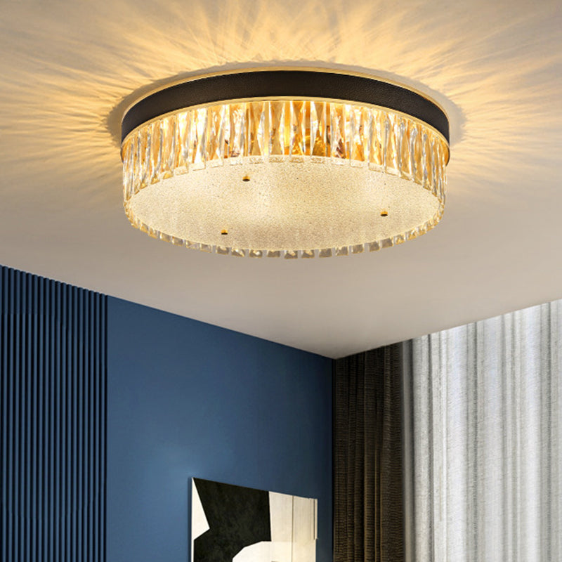 Drum Shaped Faceted Crystal Flush Mount Lighting Minimalist Black Flush Mount Fixture Black Clearhalo 'Ceiling Lights' 'Close To Ceiling Lights' 'Close to ceiling' 'Flush mount' Lighting' 2136156