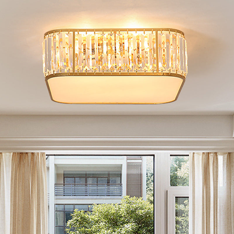 Contemporary Square Flush Ceiling Light Tri-Prism Crystal Living Room Flush Mount Lighting Fixture Gold Clearhalo 'Ceiling Lights' 'Close To Ceiling Lights' 'Close to ceiling' 'Flush mount' Lighting' 2136171