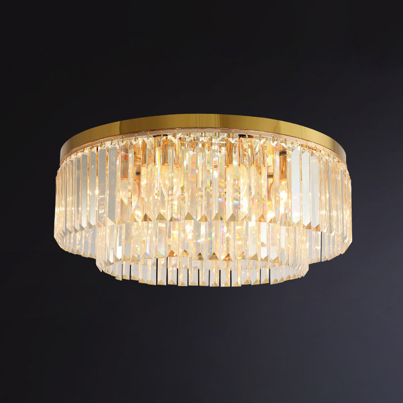 Drum Tri-Prism Crystal Flush Mount Lighting Minimalist Gold Flush Mount Fixture for Living Room Gold 23.5