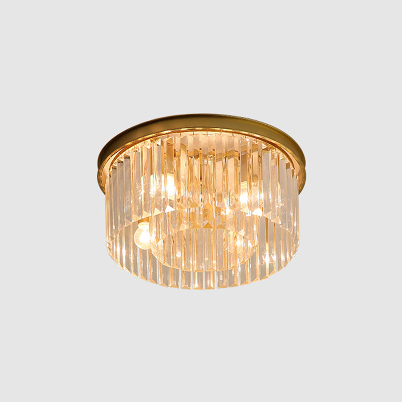 Round Shaped Living Room Flush Mount Prismatic Crystal Modern Flushmount Ceiling Light 4 Gold Clearhalo 'Ceiling Lights' 'Close To Ceiling Lights' 'Close to ceiling' 'Flush mount' Lighting' 2136203