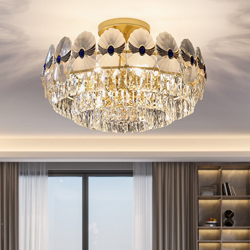 Tiered Semi Flush Light Artistic Beveled Crystal Living Room Flush Ceiling Light Fixture in Gold Clearhalo 'Ceiling Lights' 'Close To Ceiling Lights' 'Close to ceiling' 'Semi-flushmount' Lighting' 2136217