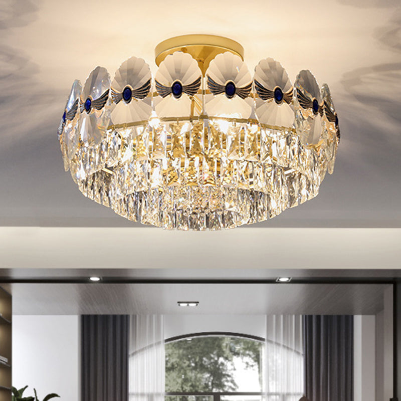 Tiered Semi Flush Light Artistic Beveled Crystal Living Room Flush Ceiling Light Fixture in Gold Clearhalo 'Ceiling Lights' 'Close To Ceiling Lights' 'Close to ceiling' 'Semi-flushmount' Lighting' 2136218