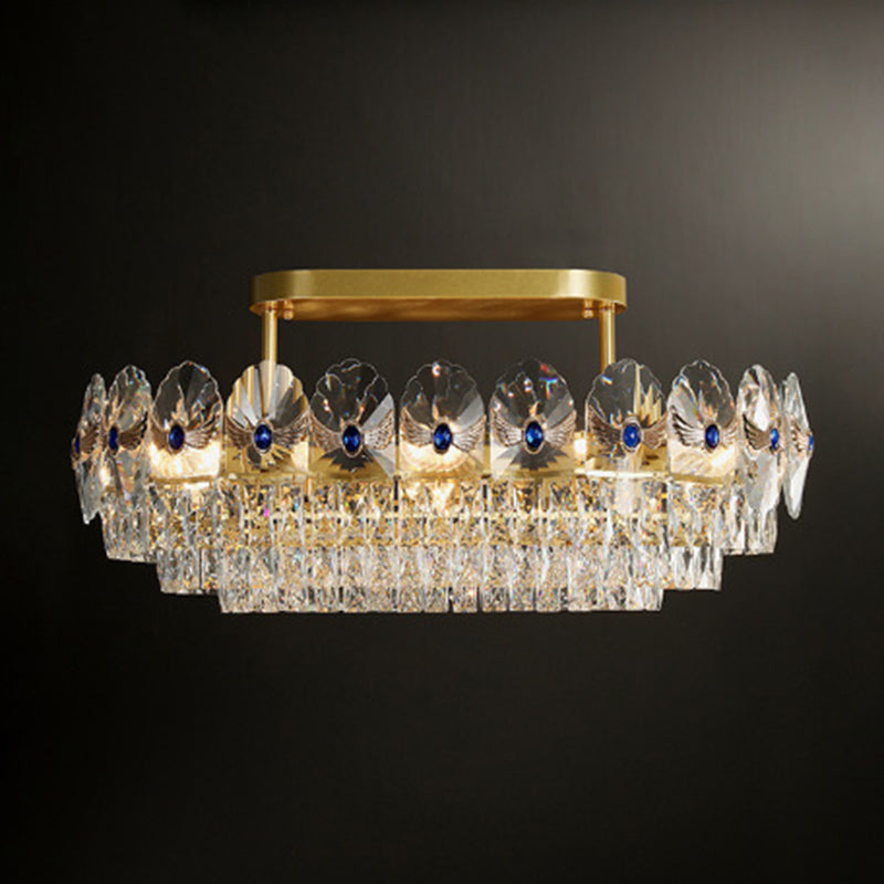 Tiered Semi Flush Light Artistic Beveled Crystal Living Room Flush Ceiling Light Fixture in Gold Gold 35.5