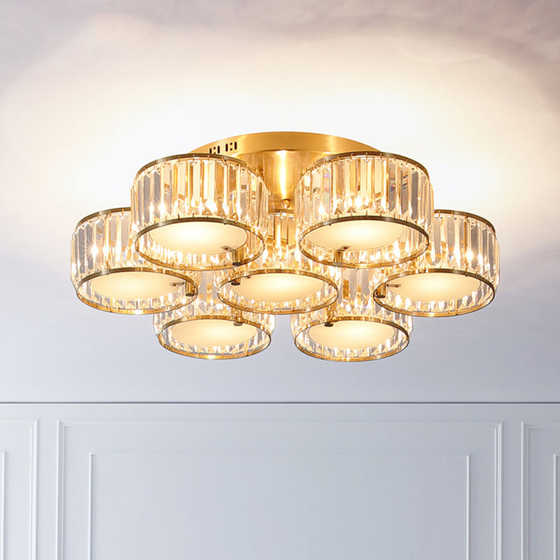 Tri-Prism Crystal Round Flush Mount Lighting Minimalist Gold Semi Flush Ceiling Light Gold 32.5