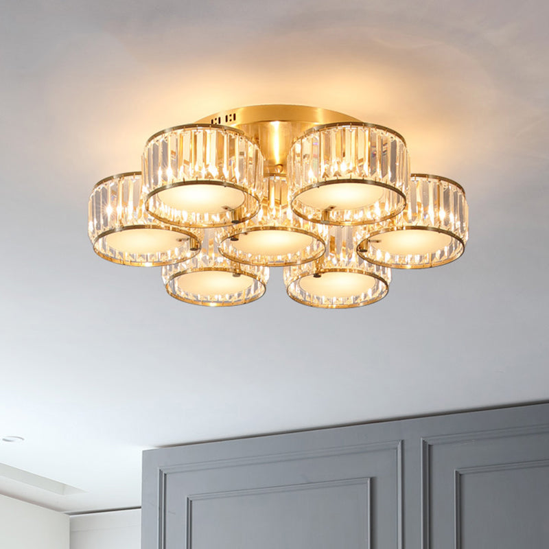 Tri-Prism Crystal Round Flush Mount Lighting Minimalist Gold Semi Flush Ceiling Light Clearhalo 'Ceiling Lights' 'Close To Ceiling Lights' 'Close to ceiling' 'Semi-flushmount' Lighting' 2136230