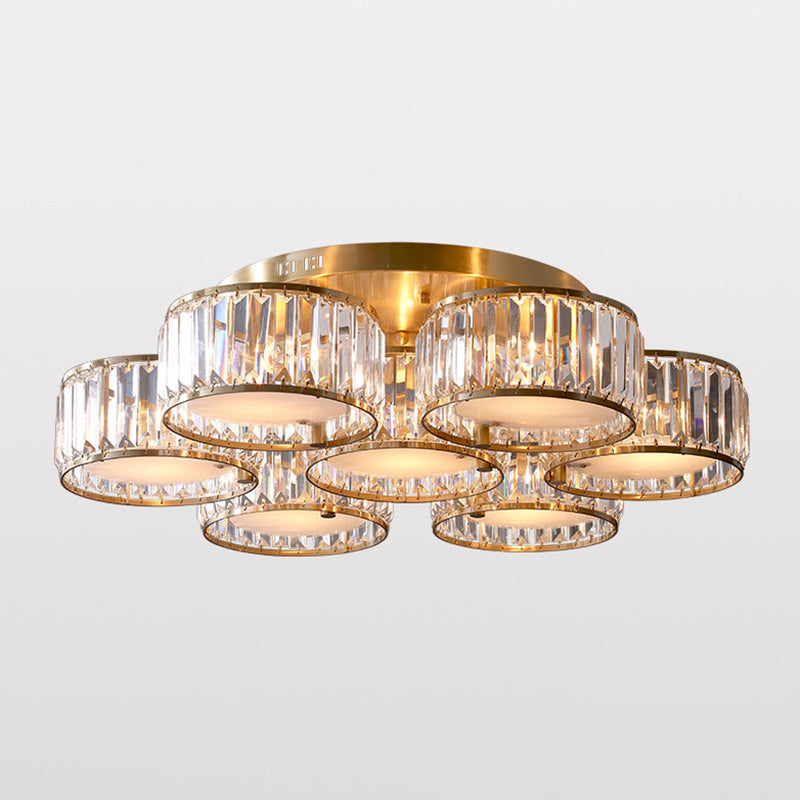 Tri-Prism Crystal Round Flush Mount Lighting Minimalist Gold Semi Flush Ceiling Light Clearhalo 'Ceiling Lights' 'Close To Ceiling Lights' 'Close to ceiling' 'Semi-flushmount' Lighting' 2136232