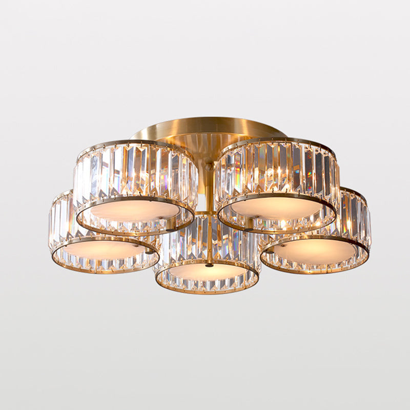 Tri-Prism Crystal Round Flush Mount Lighting Minimalist Gold Semi Flush Ceiling Light Gold 28.5