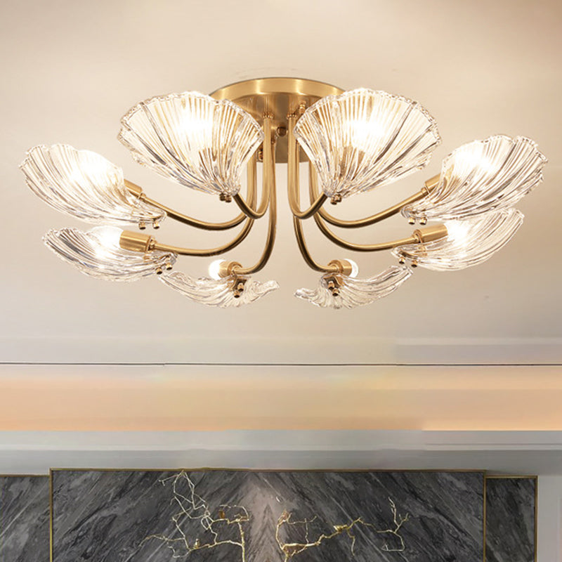 Scallop Shaped Clear Crystal Semi Flush Mount Contemporary Gold Ceiling Mounted Light 8 Gold Clearhalo 'Ceiling Lights' 'Close To Ceiling Lights' 'Close to ceiling' 'Semi-flushmount' Lighting' 2136245