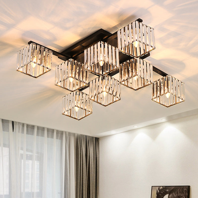 Cube Living Room Flush Mount Light Clear Crystal 8 Bulbs Simplicity Flush Mount Ceiling Light Black Clearhalo 'Ceiling Lights' 'Close To Ceiling Lights' 'Close to ceiling' 'Flush mount' Lighting' 2136251