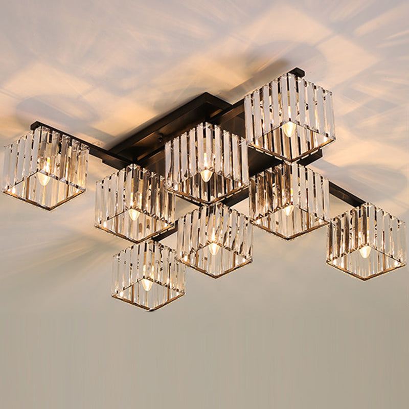 Cube Living Room Flush Mount Light Clear Crystal 8 Bulbs Simplicity Flush Mount Ceiling Light Clearhalo 'Ceiling Lights' 'Close To Ceiling Lights' 'Close to ceiling' 'Flush mount' Lighting' 2136252