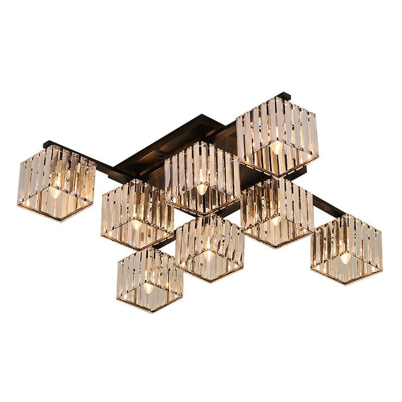 Cube Living Room Flush Mount Light Clear Crystal 8 Bulbs Simplicity Flush Mount Ceiling Light Clearhalo 'Ceiling Lights' 'Close To Ceiling Lights' 'Close to ceiling' 'Flush mount' Lighting' 2136253