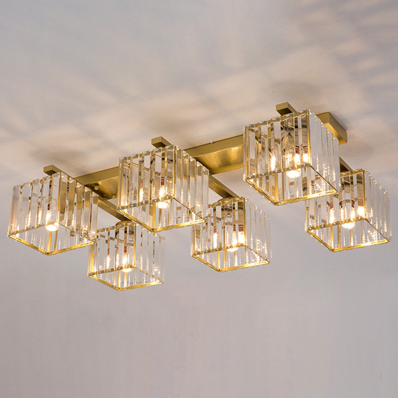 Artistic Square Flush Light Tri-Prism Crystal Living Room Flush Ceiling Light Fixture 6 Gold Clearhalo 'Ceiling Lights' 'Close To Ceiling Lights' 'Close to ceiling' 'Flush mount' Lighting' 2136258