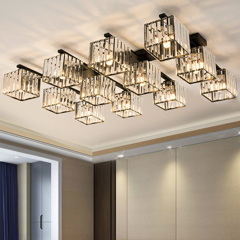 Artistic Square Flush Light Tri-Prism Crystal Living Room Flush Ceiling Light Fixture 12 Black Clearhalo 'Ceiling Lights' 'Close To Ceiling Lights' 'Close to ceiling' 'Flush mount' Lighting' 2136261