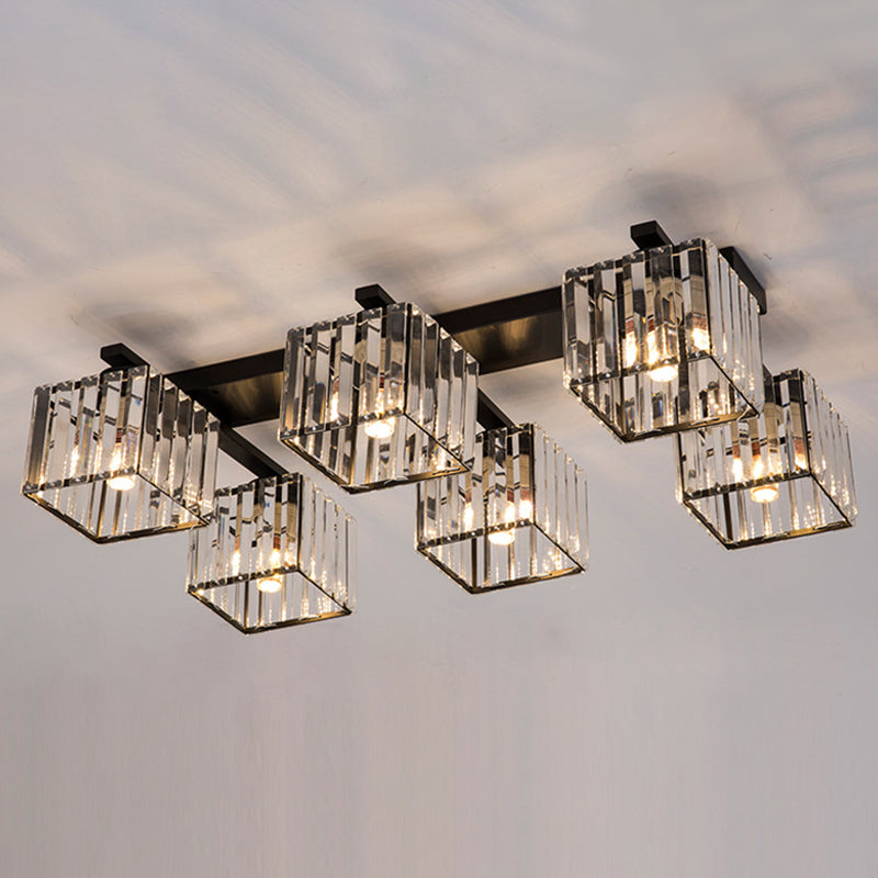 Artistic Square Flush Light Tri-Prism Crystal Living Room Flush Ceiling Light Fixture 6 Black Clearhalo 'Ceiling Lights' 'Close To Ceiling Lights' 'Close to ceiling' 'Flush mount' Lighting' 2136265