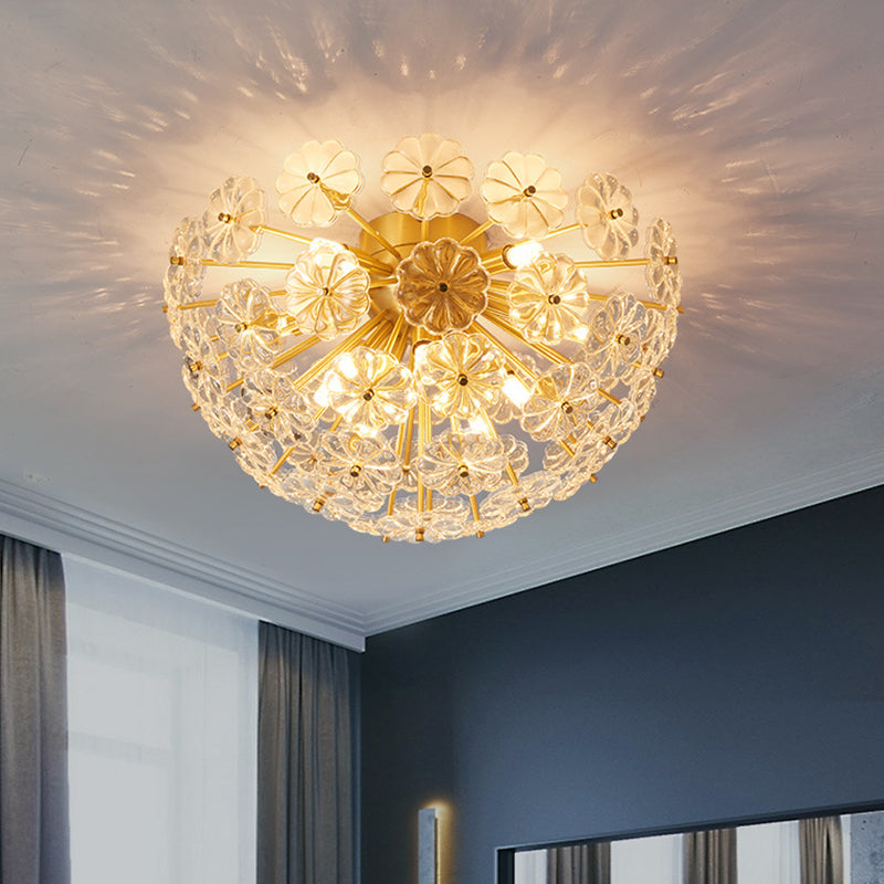 Dome Shaped Flush Mount Modern Crystal Flower Living Room Flushmount Ceiling Light in Brass Clearhalo 'Ceiling Lights' 'Close To Ceiling Lights' 'Close to ceiling' 'Flush mount' Lighting' 2136268