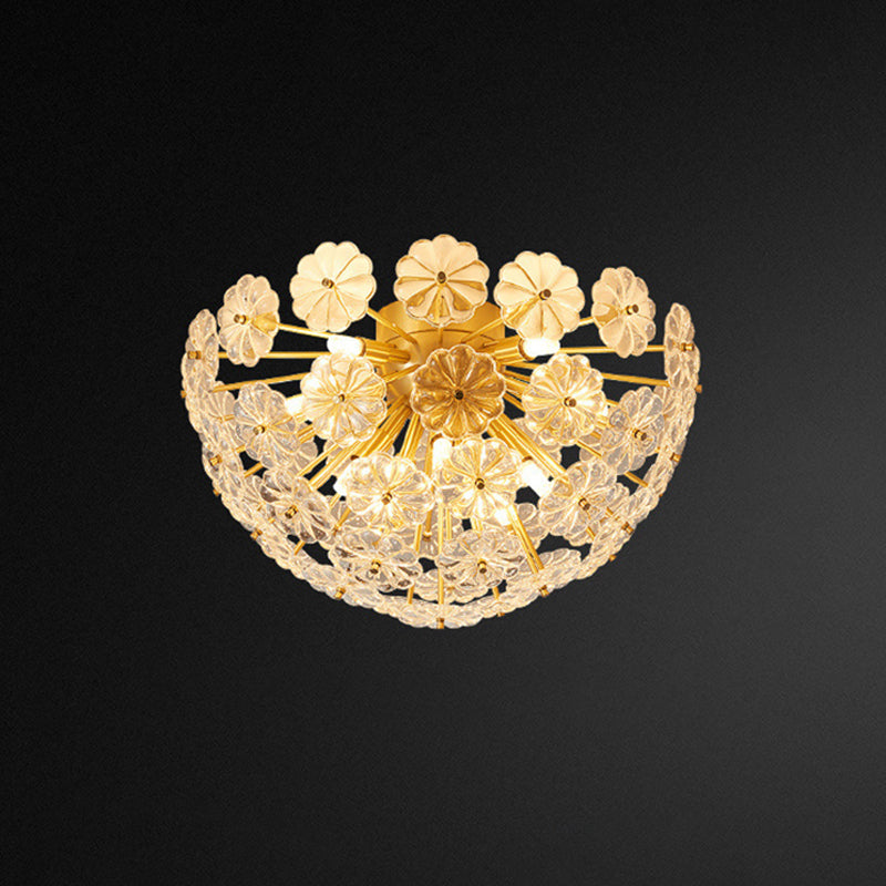 Dome Shaped Flush Mount Modern Crystal Flower Living Room Flushmount Ceiling Light in Brass Clearhalo 'Ceiling Lights' 'Close To Ceiling Lights' 'Close to ceiling' 'Flush mount' Lighting' 2136273