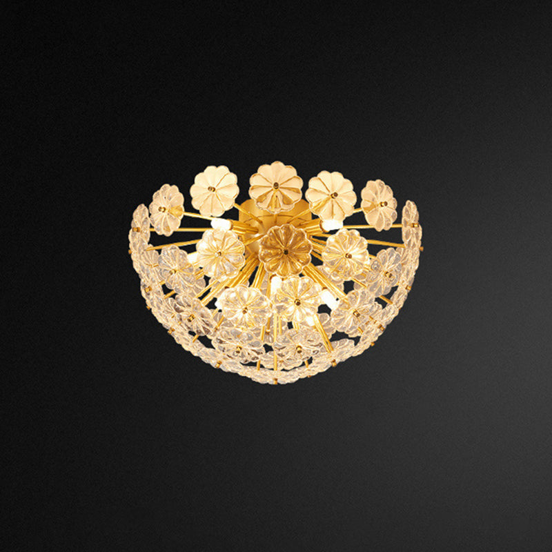 Dome Shaped Flush Mount Modern Crystal Flower Living Room Flushmount Ceiling Light in Brass Clearhalo 'Ceiling Lights' 'Close To Ceiling Lights' 'Close to ceiling' 'Flush mount' Lighting' 2136274