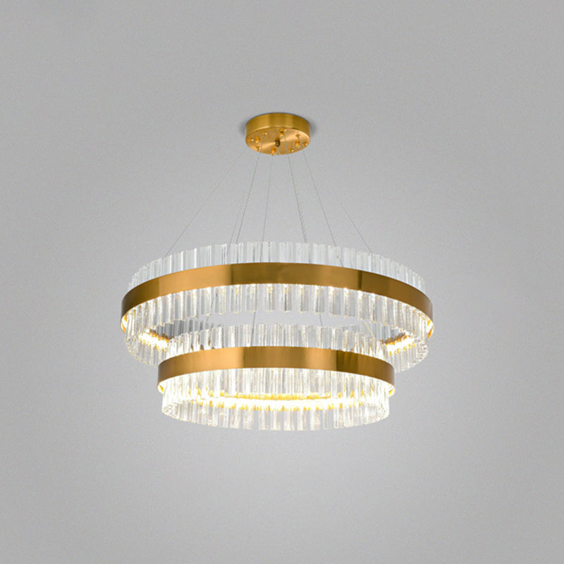 Ring Shaped Chandelier Light Simplicity Clear Crystal Living Room LED Pendant Light Fixture in Gold Gold 2 Tiers 31.5