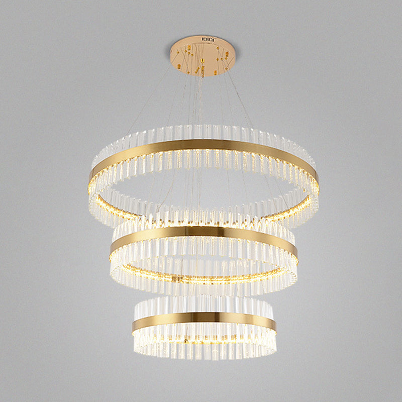 Ring Shaped Chandelier Light Simplicity Clear Crystal Living Room LED Pendant Light Fixture in Gold Gold 3 Tiers 39.5