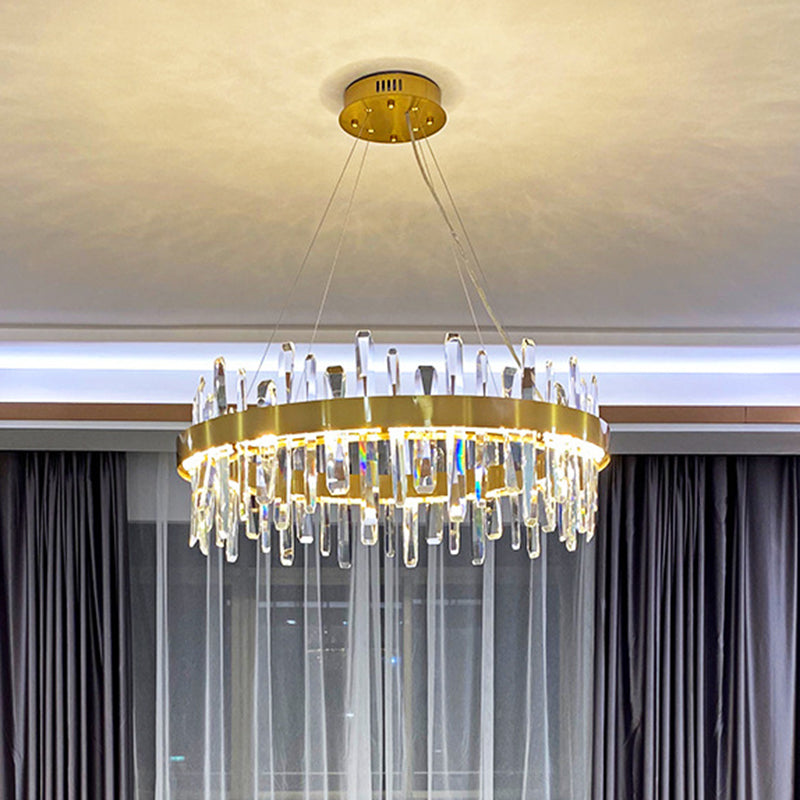 Gold Geometrical Ring LED Ceiling Lighting Postmodern Faceted Crystal Chandelier Light Fixture Clearhalo 'Ceiling Lights' 'Chandeliers' 'Modern Chandeliers' 'Modern' Lighting' 2136338