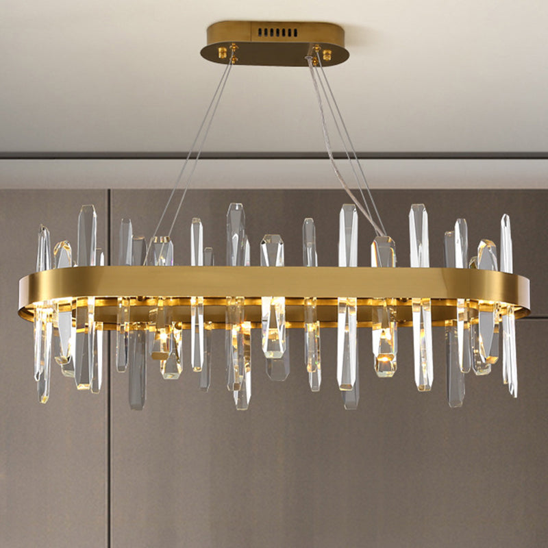 Gold Geometrical Ring LED Ceiling Lighting Postmodern Faceted Crystal Chandelier Light Fixture Gold Oval Clearhalo 'Ceiling Lights' 'Chandeliers' 'Modern Chandeliers' 'Modern' Lighting' 2136341