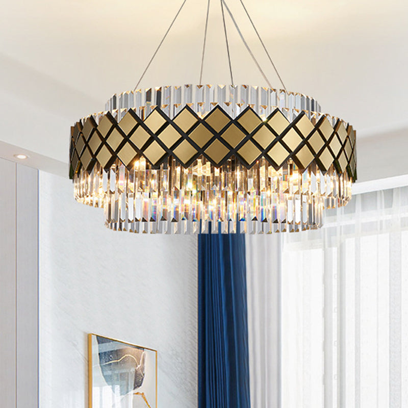 Artistic Round Suspension Lighting Clear Crystal Living Room Chandelier Light in Gold Gold Clearhalo 'Ceiling Lights' 'Chandeliers' 'Modern Chandeliers' 'Modern' Lighting' 2136355