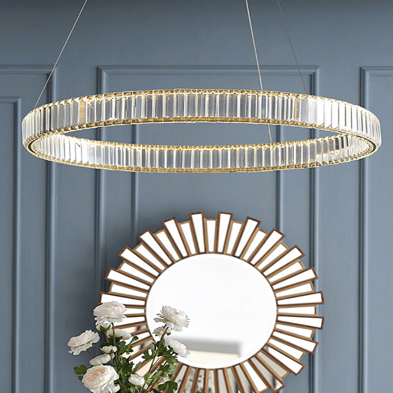 Clear Crystal Circle Chandelier Pendant Light Post-Modern LED Hanging Light for Living Room Gold 1 Tier Clearhalo 'Ceiling Lights' 'Chandeliers' 'Modern Chandeliers' 'Modern' Lighting' 2136371