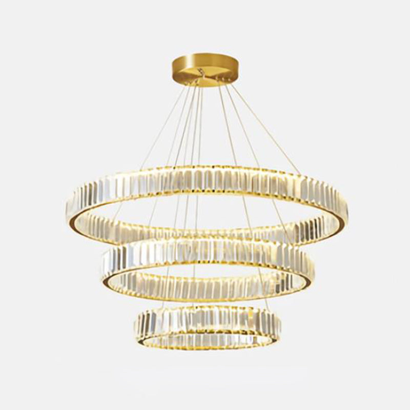 Clear Crystal Circle Chandelier Pendant Light Post-Modern LED Hanging Light for Living Room Gold 3 Tiers 31.5