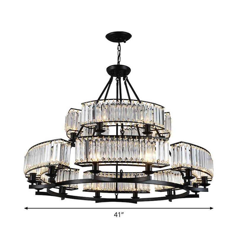 Artistic Ring Shaped Suspension Light Clear Crystal Living Room Chandelier Light in Black Clearhalo 'Ceiling Lights' 'Chandeliers' 'Modern Chandeliers' 'Modern' Lighting' 2136393