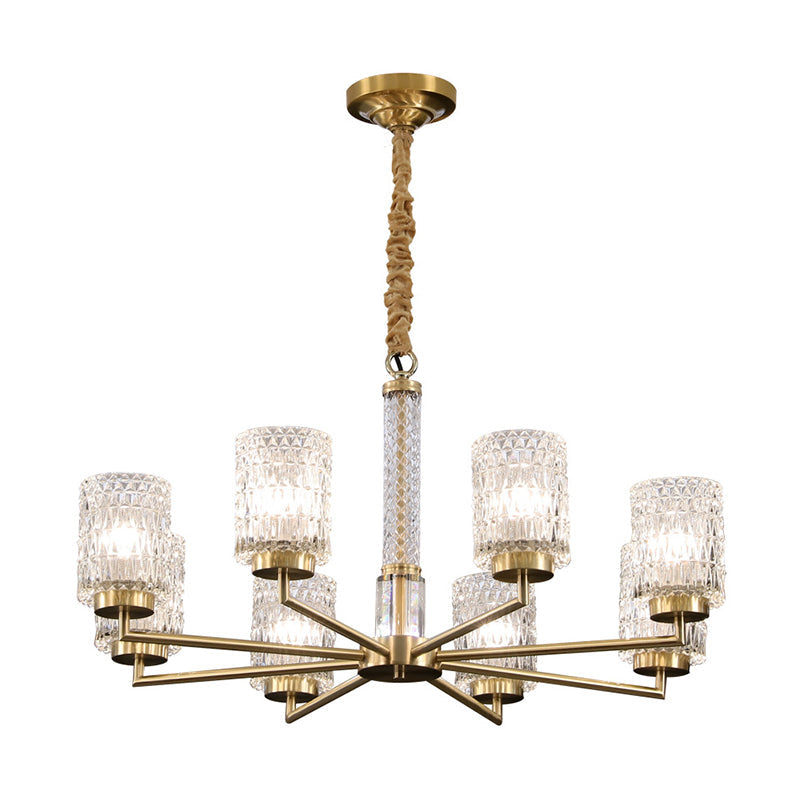 Post-Modern Cylindrical Chandelier Pendant Light Beveled Crystal Living Room Hanging Light in Gold Clearhalo 'Ceiling Lights' 'Chandeliers' 'Modern Chandeliers' 'Modern' Lighting' 2136563