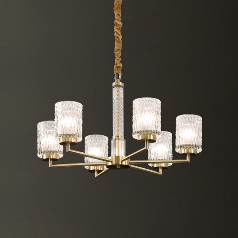 Post-Modern Cylindrical Chandelier Pendant Light Beveled Crystal Living Room Hanging Light in Gold Clearhalo 'Ceiling Lights' 'Chandeliers' 'Modern Chandeliers' 'Modern' Lighting' 2136566