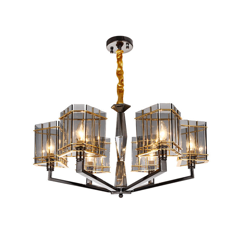 Smoke Glass Triangular Suspension Light Artistic Black Chandelier Light for Dining Room Clearhalo 'Ceiling Lights' 'Chandeliers' 'Modern Chandeliers' 'Modern' Lighting' 2136580