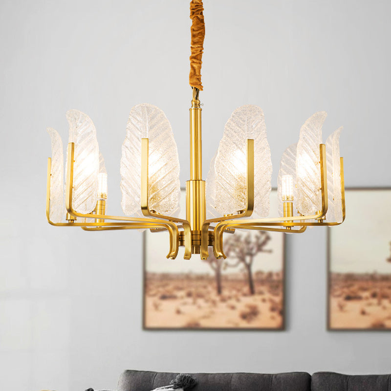 Leaf-Shaped Ceiling Lighting Postmodern Seedy Glass Gold Chandelier Light Fixture for Living Room Clearhalo 'Ceiling Lights' 'Chandeliers' 'Modern Chandeliers' 'Modern' Lighting' 2136590