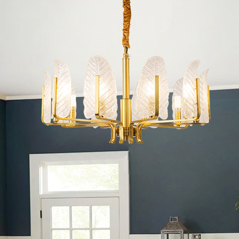 Leaf-Shaped Ceiling Lighting Postmodern Seedy Glass Gold Chandelier Light Fixture for Living Room 10 Gold Clearhalo 'Ceiling Lights' 'Chandeliers' 'Modern Chandeliers' 'Modern' Lighting' 2136591