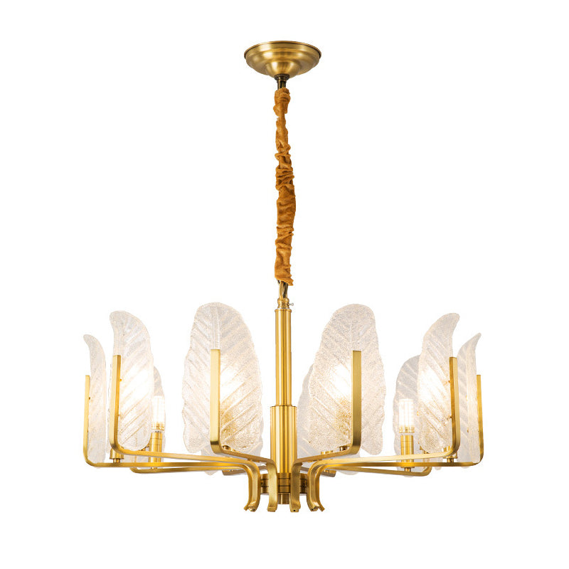 Leaf-Shaped Ceiling Lighting Postmodern Seedy Glass Gold Chandelier Light Fixture for Living Room Clearhalo 'Ceiling Lights' 'Chandeliers' 'Modern Chandeliers' 'Modern' Lighting' 2136594