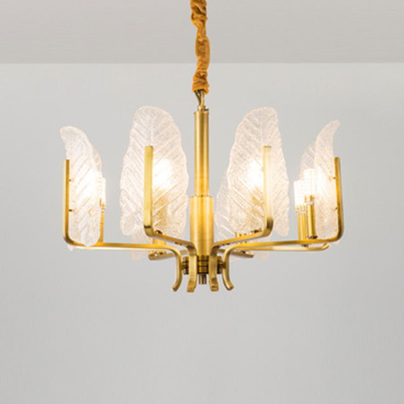 Leaf-Shaped Ceiling Lighting Postmodern Seedy Glass Gold Chandelier Light Fixture for Living Room 8 Gold Clearhalo 'Ceiling Lights' 'Chandeliers' 'Modern Chandeliers' 'Modern' Lighting' 2136596