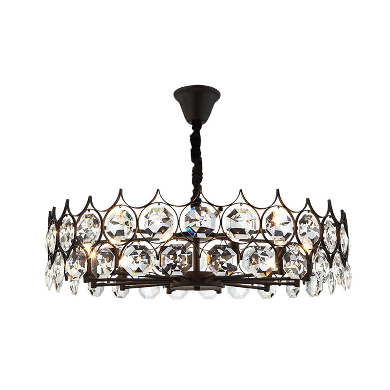 Geometric Living Room Chandelier Pendant Light Beveled Crystal Post-Modern Hanging Light in Black Clearhalo 'Ceiling Lights' 'Chandeliers' 'Modern Chandeliers' 'Modern' Lighting' 2136603