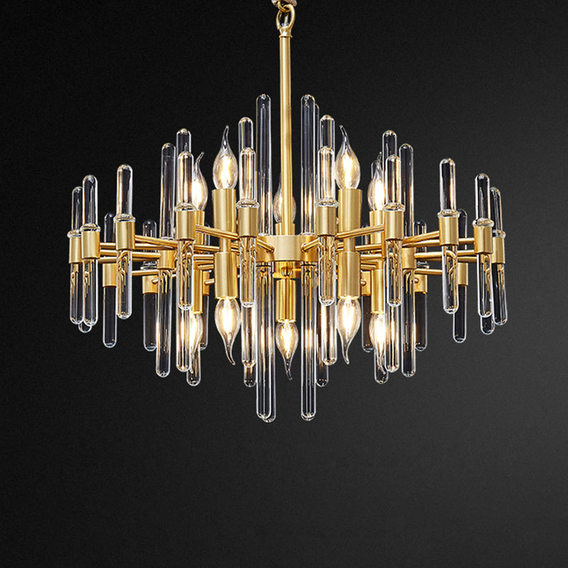 Metallic Radiating Chandelier Lighting Minimalist Gold Pendant Light with Crystal Rod Decor Clearhalo 'Ceiling Lights' 'Chandeliers' 'Modern Chandeliers' 'Modern' Lighting' 2136631