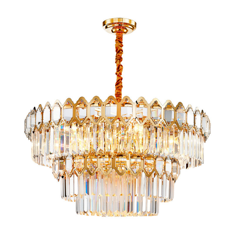 Tiered Round Suspension Light Artistic Prismatic Crystal Gold Pendant Light for Living Room Gold 39.5