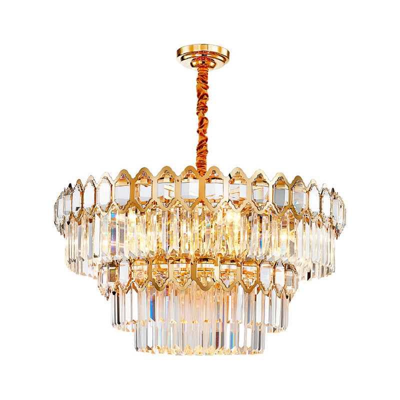 Tiered Round Suspension Light Artistic Prismatic Crystal Gold Pendant Light for Living Room Gold 31.5