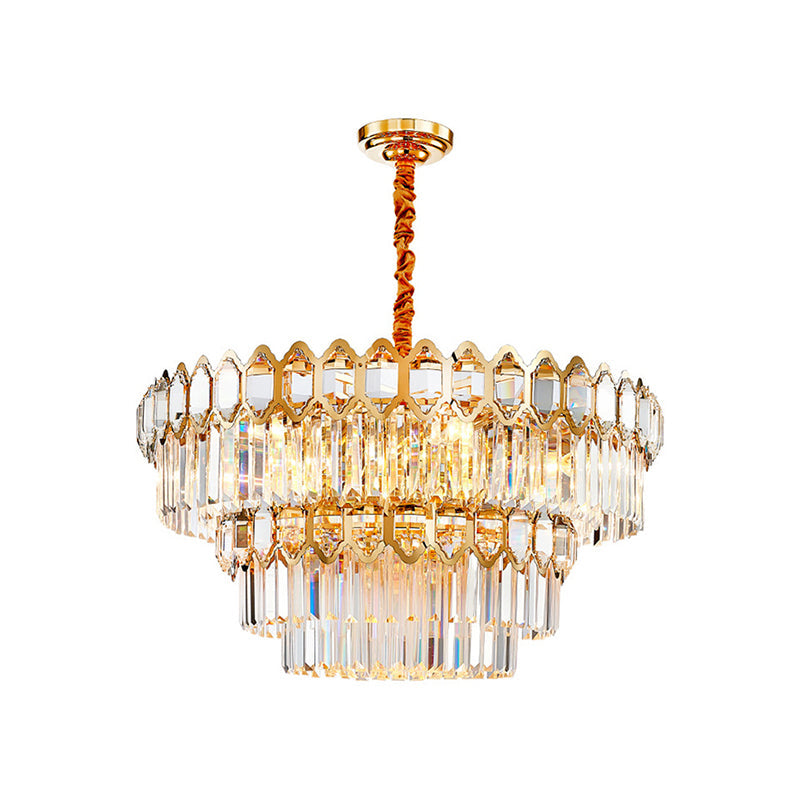 Tiered Round Suspension Light Artistic Prismatic Crystal Gold Pendant Light for Living Room Gold 23.5