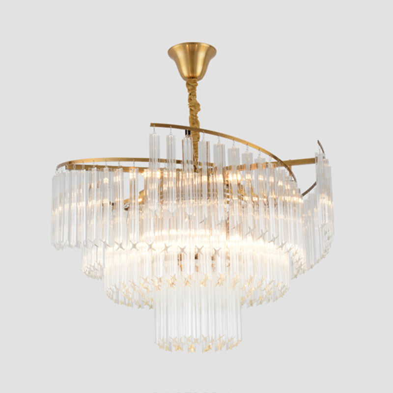 Layered Living Room Ceiling Lighting Clear Crystal Postmodern Chandelier Light Fixture in Gold Gold 39.5