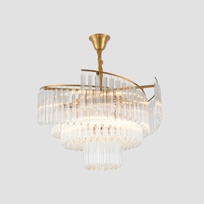 Layered Living Room Ceiling Lighting Clear Crystal Postmodern Chandelier Light Fixture in Gold Gold 31.5