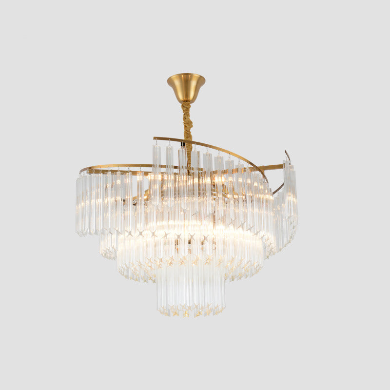 Layered Living Room Ceiling Lighting Clear Crystal Postmodern Chandelier Light Fixture in Gold Gold 23.5