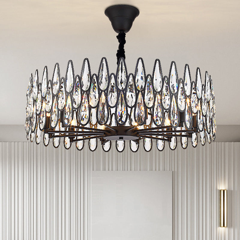 K9 Crystal Tear Drop Shaped Suspension Light Artistic Black Chandelier Light for Living Room Clearhalo 'Ceiling Lights' 'Chandeliers' 'Modern Chandeliers' 'Modern' Lighting' 2136684